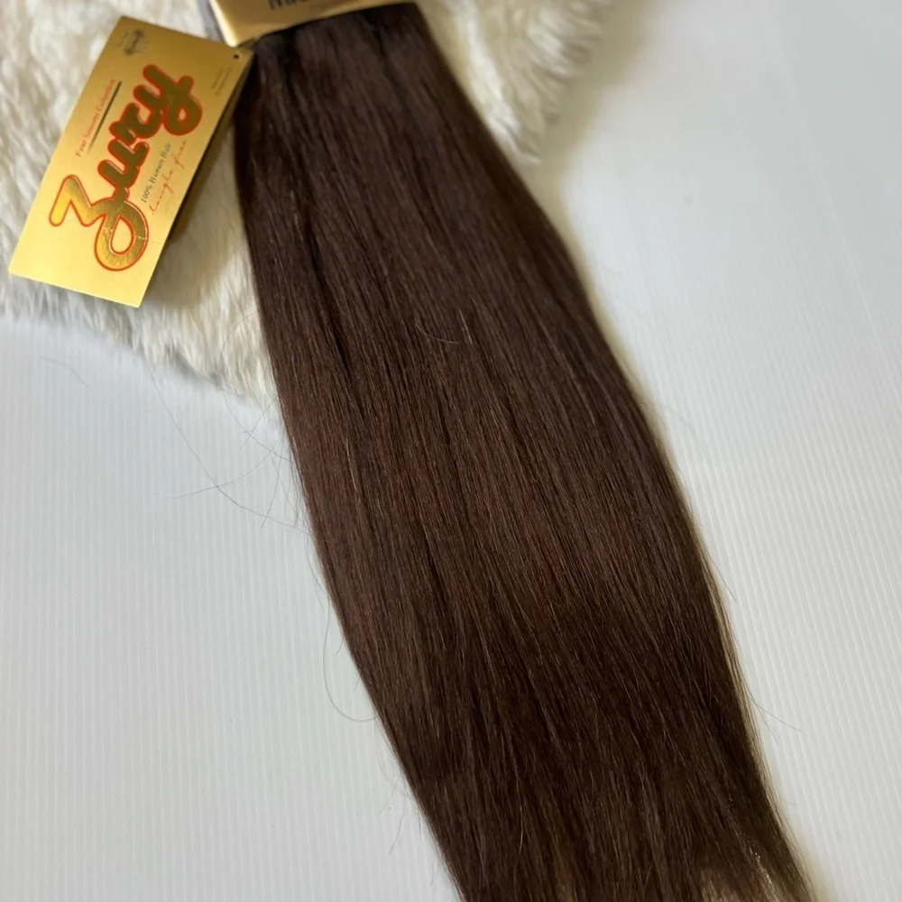 Micro Yaki #4 Brown 100% Human Hair Extensions in straight hair